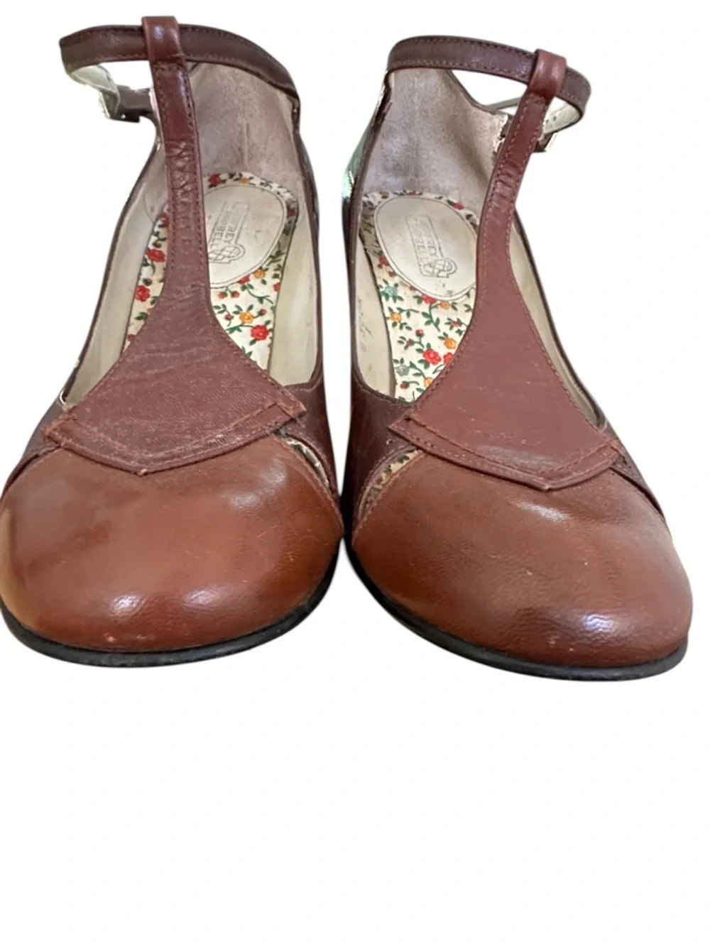 JEFFREY CAMPBELL Brown Leather T-Strap Heels Vintage-Inspired Mary Jane‎ Pumps 7